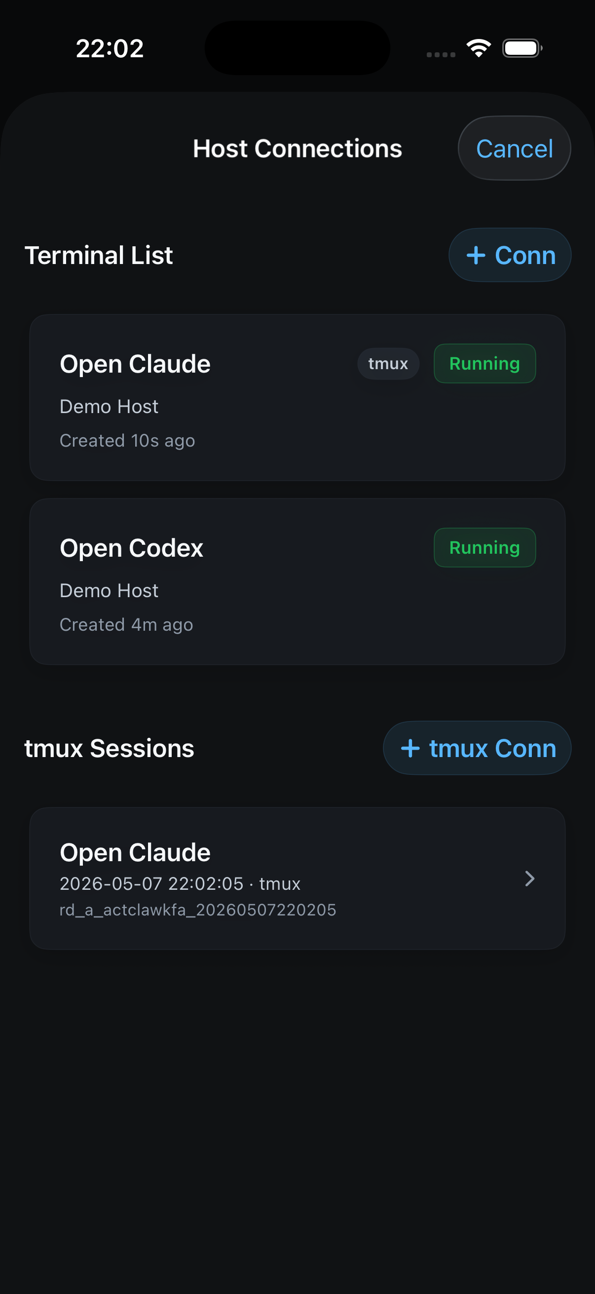 Redock 原生支持 tmux 的产品截图
